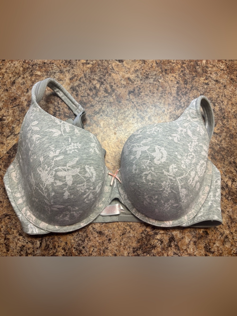 Cacique Heather Gray Floral Bra with Pink Bow